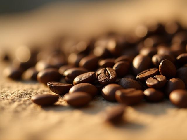 Close-up of roasted single-origin Ethiopian Yirgacheffe coffee beans in a natural light setting.