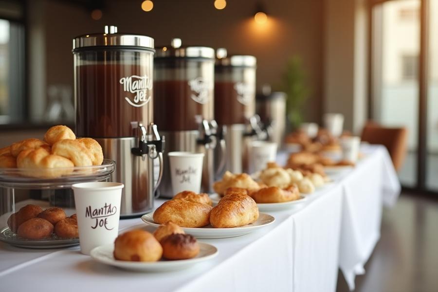 Elegant coffee and pastry catering setup for a business meeting or event