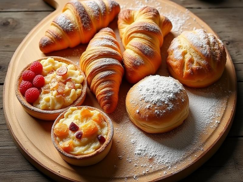 Assortment of freshly baked artisanal pastries, golden brown and flaky