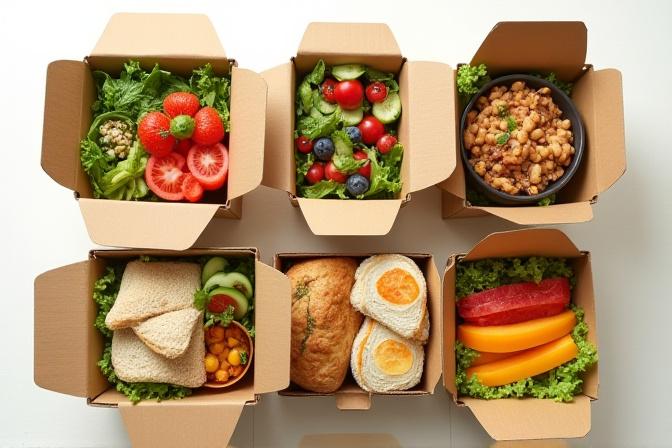 Variety of well-packaged boxed lunches for office catering