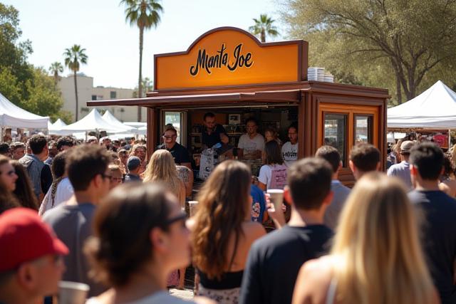 Manta Joe mobile coffee cart bustling at a San Diego street festival