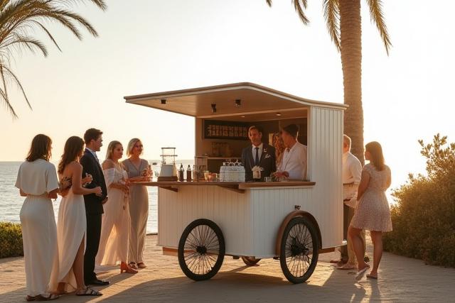 Manta Joe mobile coffee cart at a romantic San Diego beach wedding